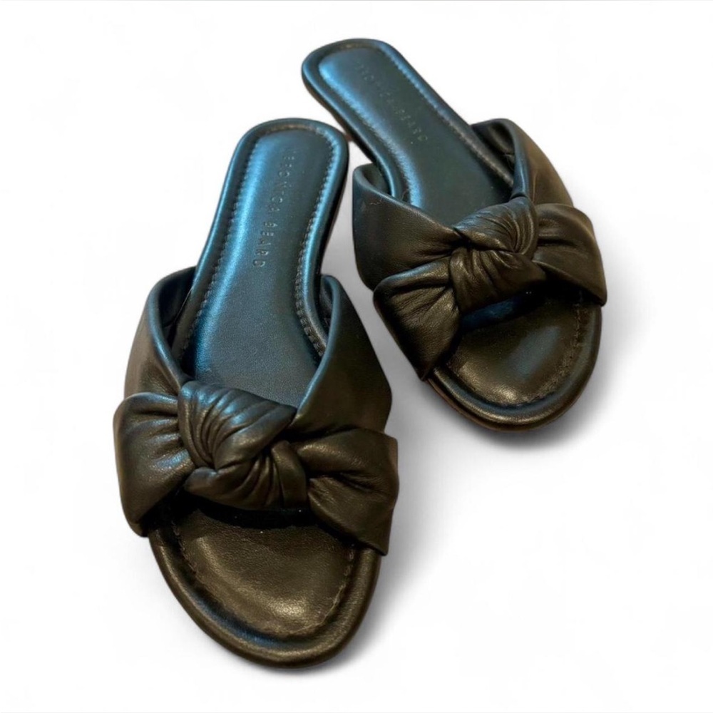 Veronica Beard ‘Salton’ Knot-Front Black Leather Slides Size 6.5